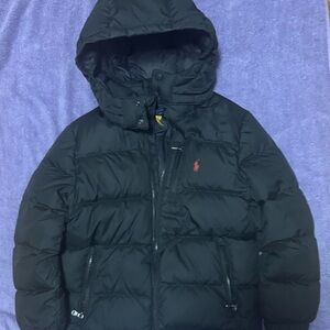 Polo Black Hooded Puffer Jacket size 8 great condition